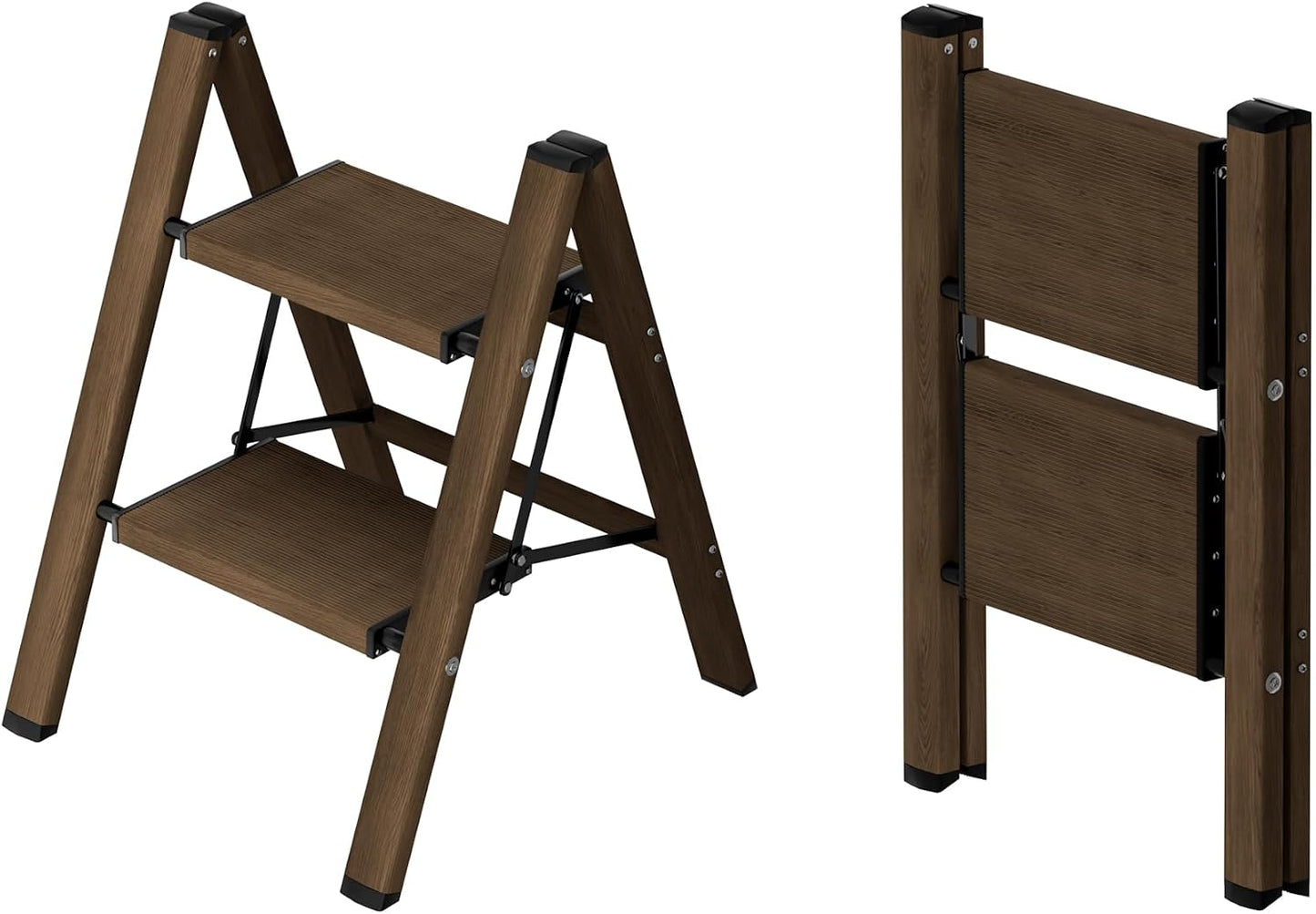 Taranta 2 Step Stool Foldable,Aluminum Step Ladder-Walnut | Lightweight,Wide Anti-Slip Pedals,Folding Step Stool,330lbs Capacity Stepladder for Household,Kitchen,Office