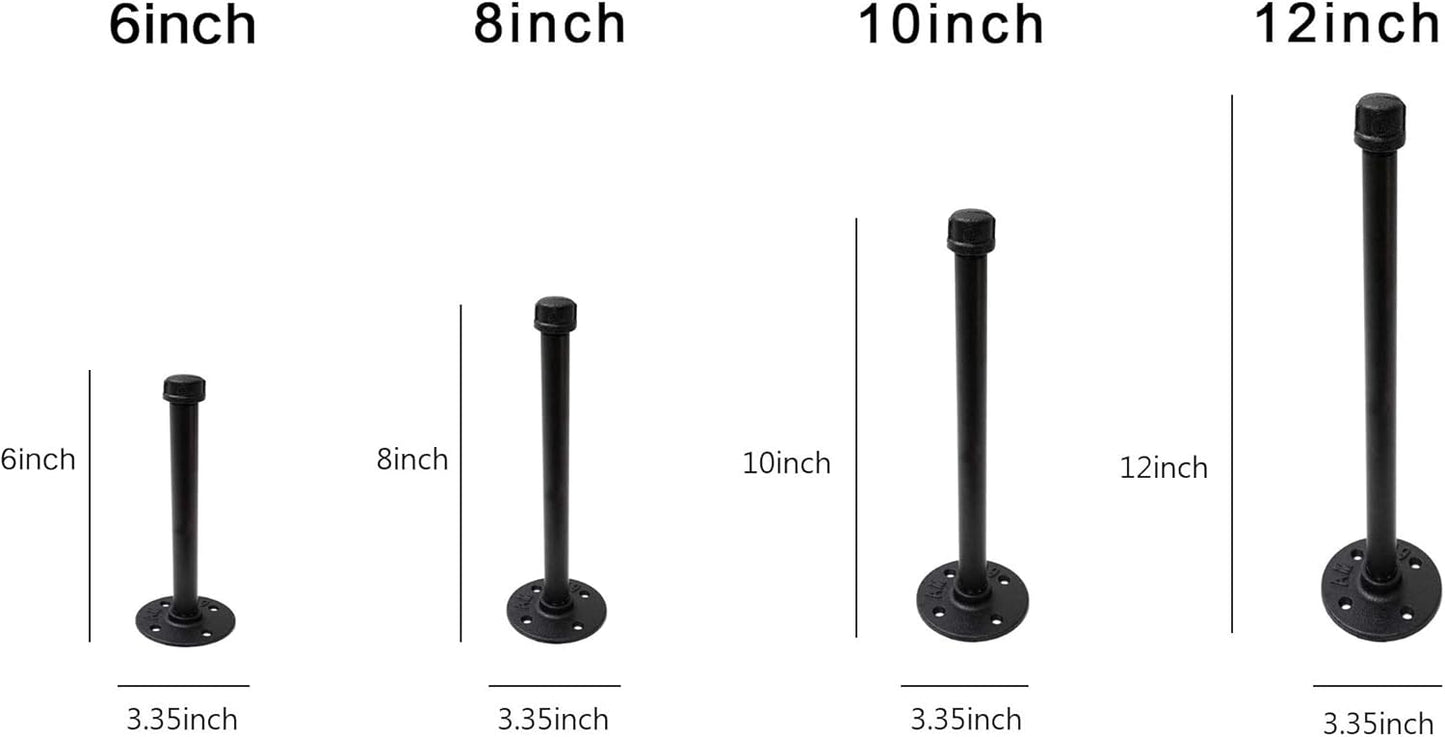 1/2" Industrial Black Iron Pipe Shelf Brackets, Rustic Wall Mounted DIY Shelving Bracket Hanging Custom Pipe Brackets for Floating Shelves (6 Inch, Piece, 4)