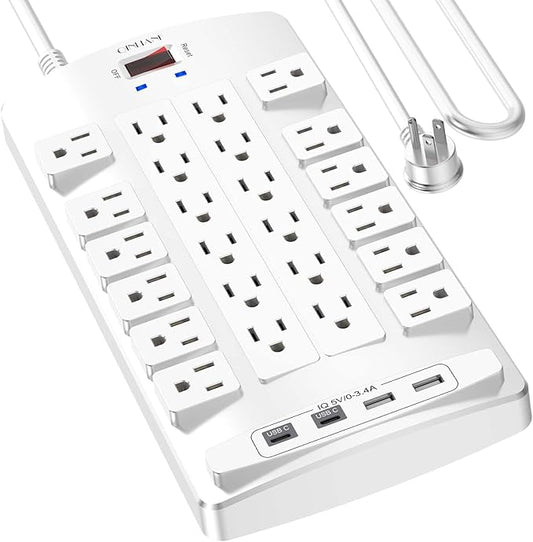 QINLIANF Surge Protector Power Strip - 10Ft Flat Plug Heavy Duty Extension Cord by QINLIANF