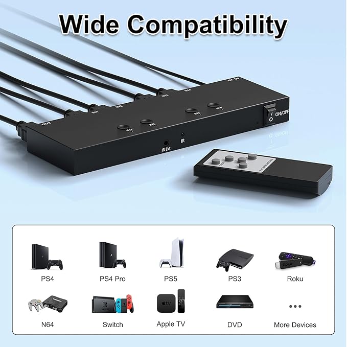 Y.D.F 4 Way HDMI Switch 4k@60Hz HDMI Switcher 4 in 1 Out HDCP 2.0 Manual HDMI - Image 2