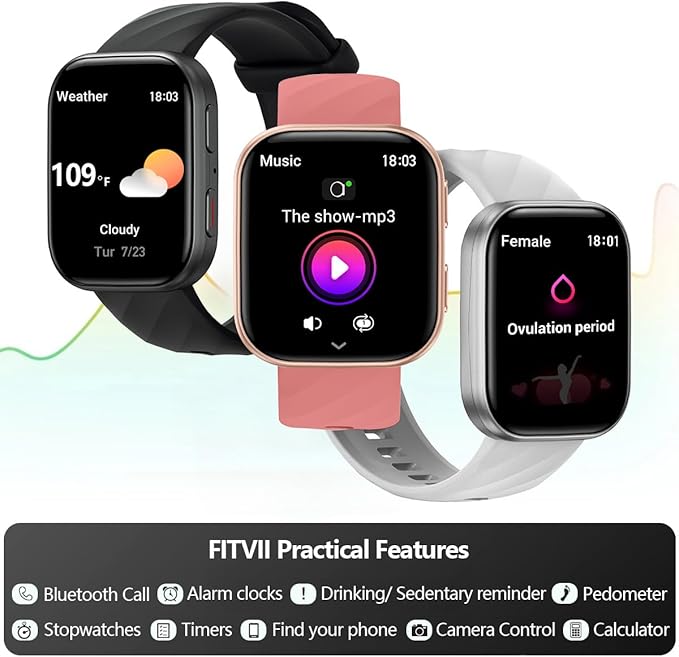 FITVII Health & Fitness Tracker, Smart Watch - Image 4