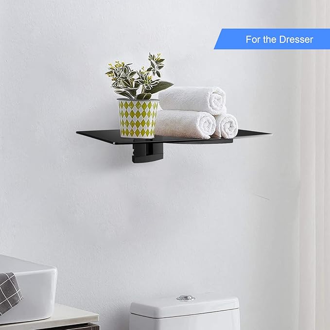 suptek Glass Floating Shelf, 1 Tier Media Shelf - Image 7