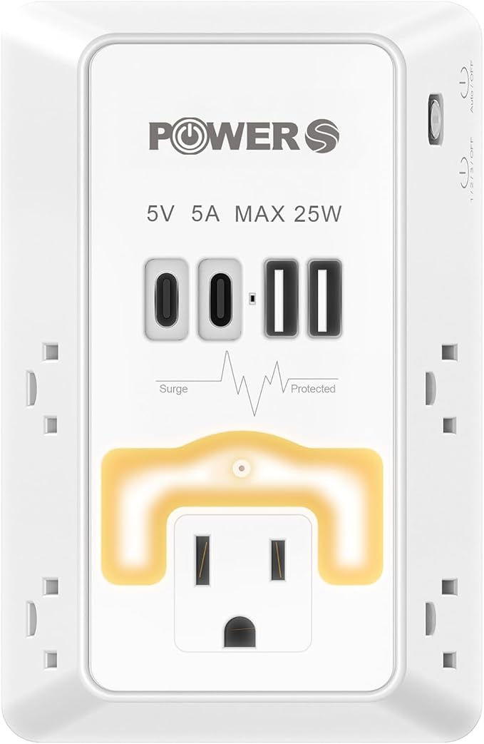 Multi Plug Wall Outlet with USB Ports, Snug Wall Outlet with Night Light by Unknown