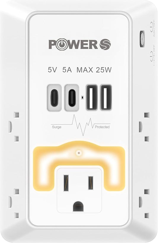 Multi Plug Wall Outlet with USB Ports, Snug Wall Outlet with Night Light by Unknown