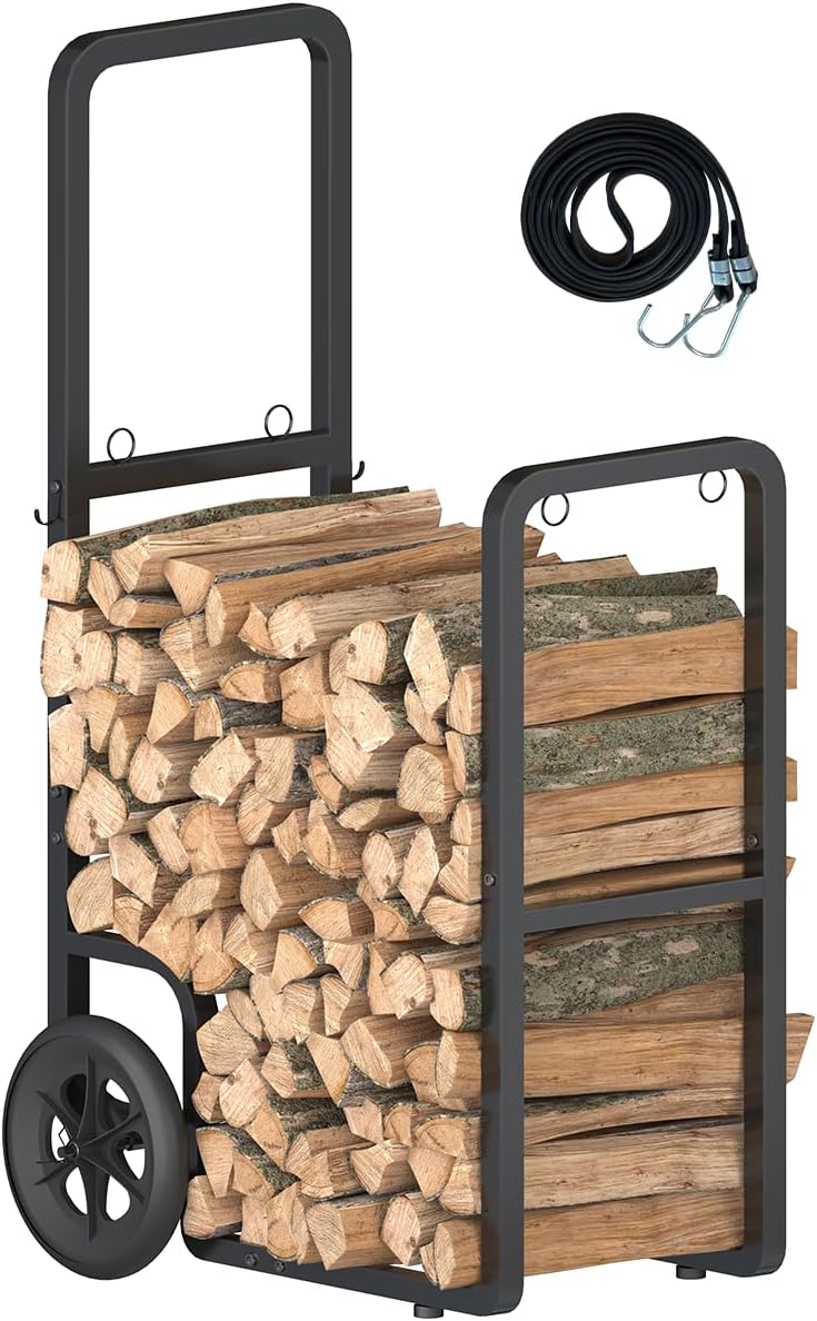 easy-assembly firewood cart, rolling log carrier for outdoor, main product view