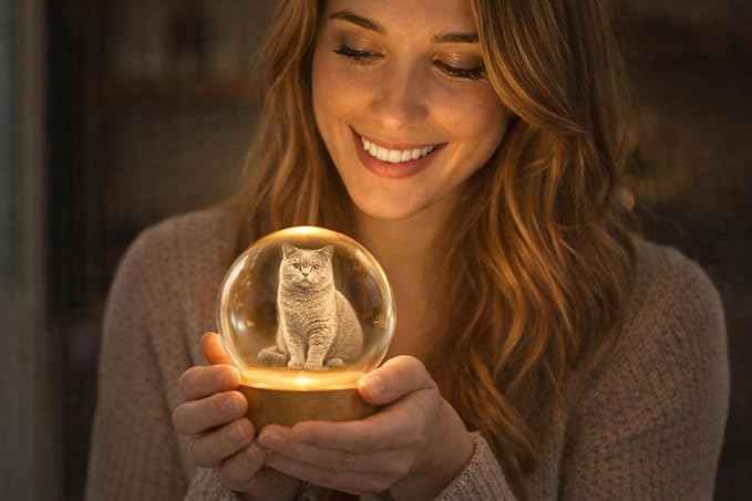 Herihues Personalized 3D Photo Crystal Ball, Custom Engraved Picture Lamp - Image 3