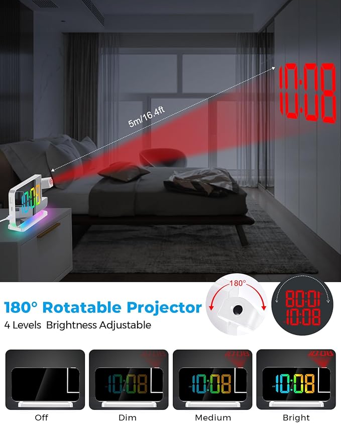 SZELAM Projection Alarm Clock, 7.4" LED Mirror Digital Clocks Large Display - Image 3