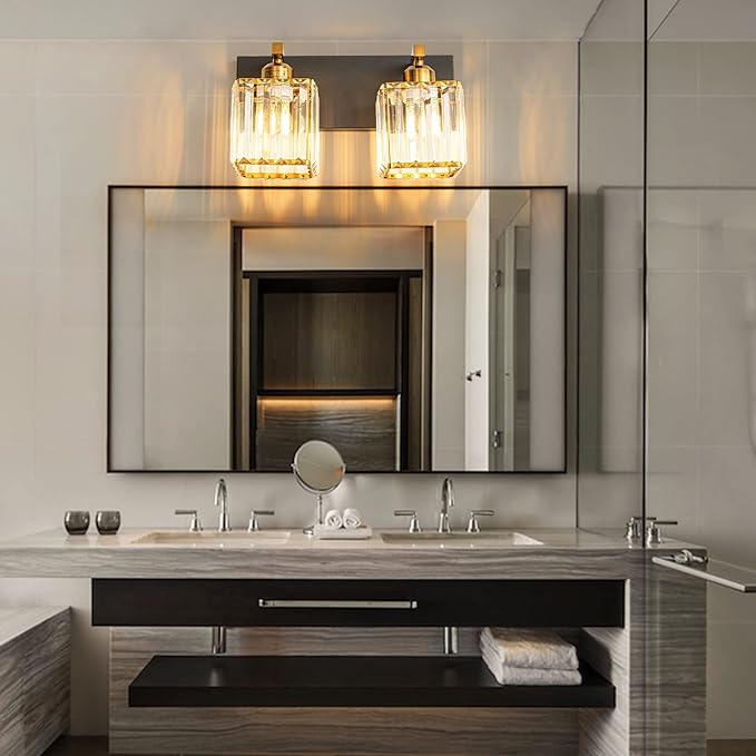 FDPBY Modern Bathroom Vanity Light 2-Lights Black Gold Crystal Bathroom Wall - Image 3