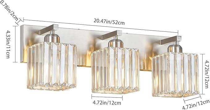 FDPBY Modern Vanity Light 3-Lights Brushed Nickel Vanity Light Crystal Bathroom - Image 5