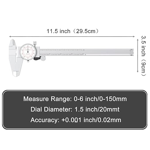 HDLNKAK Dial Caliper 0-6"/150mm Dual Reading Scale, Inch/Metric SAE Standard - Image 5