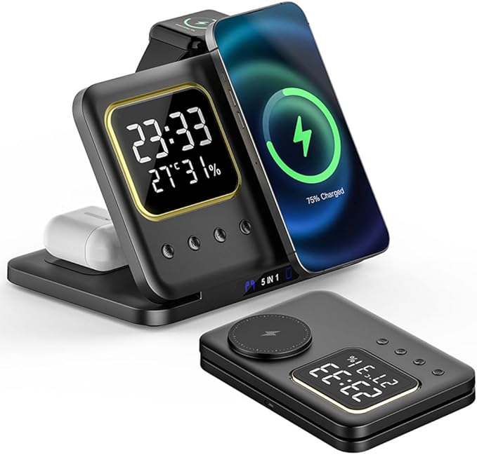 IHAO 5in1 Multi Functional Wireless Charging Station Digital Clock 15W Fast - Image 2