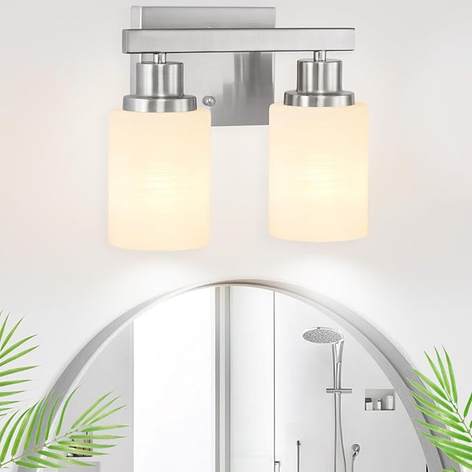 DIKAIDA Bathroom Light Fixtures Over Mirror, 2-Light Modern Nickel Vanity Lights - Image 8