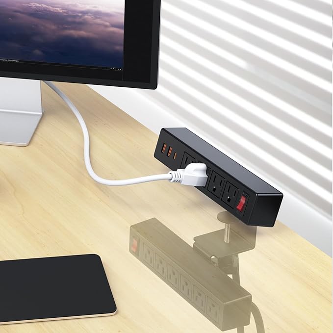 Desk Clamp Power Strip with PD20W USB-C, 2 in 1 Dual Layer Under Desk Power - Image 5