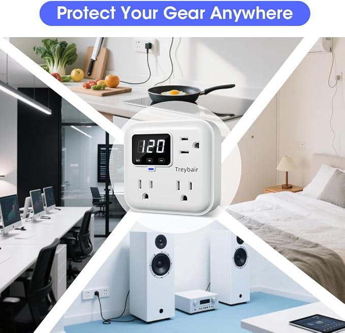 Surge Protector 3-Outlet Power Strip w/Advanced Voltage Protection, 80V-140V - Image 9