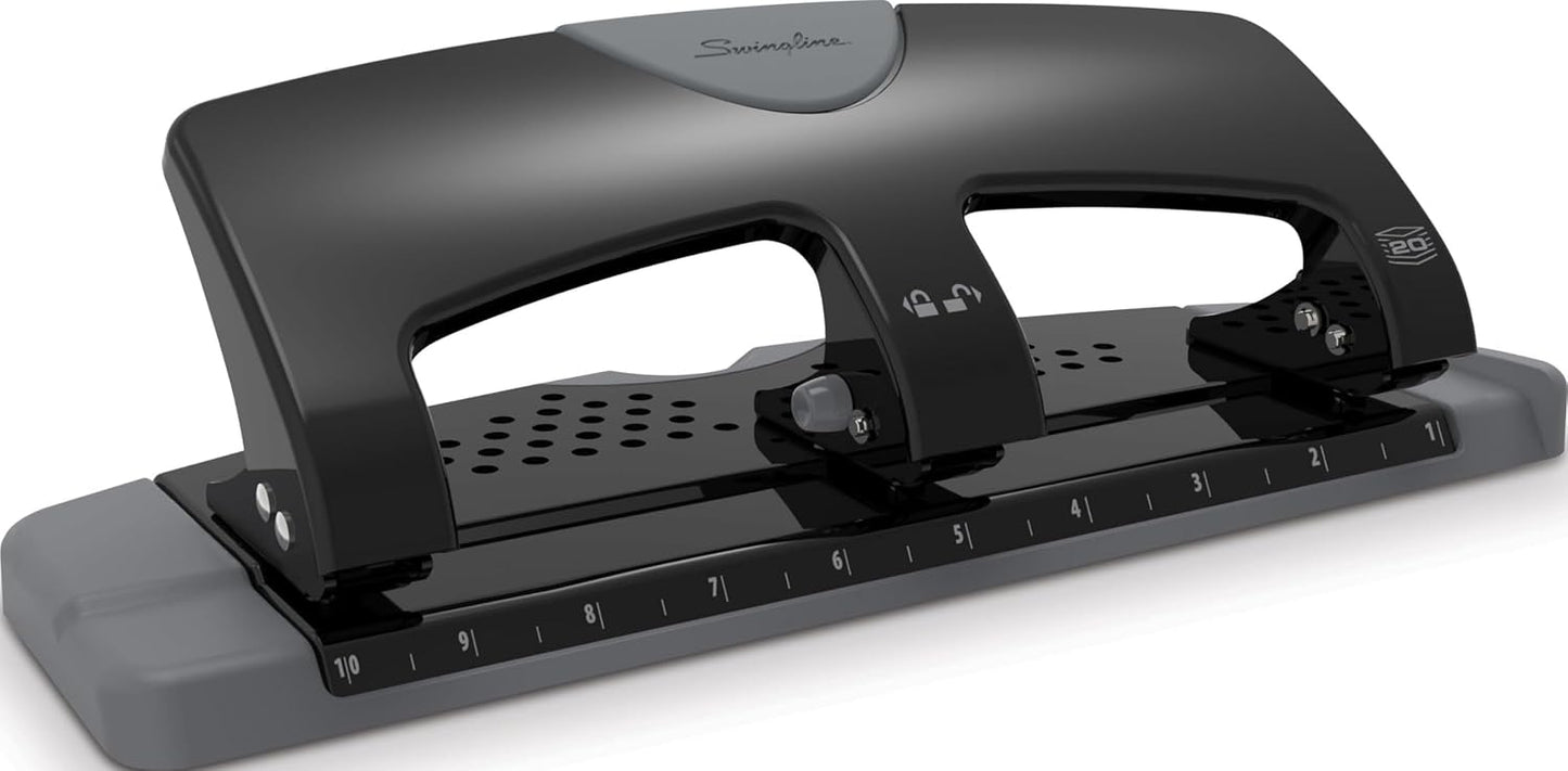 Swingline 3 Hole Punch, 20 Sheet Capacity Three Hole Puncher 3 Ring, Paper Punch, SmartTouch Low Effort, Black & Silver (74133) (Pack of 6)