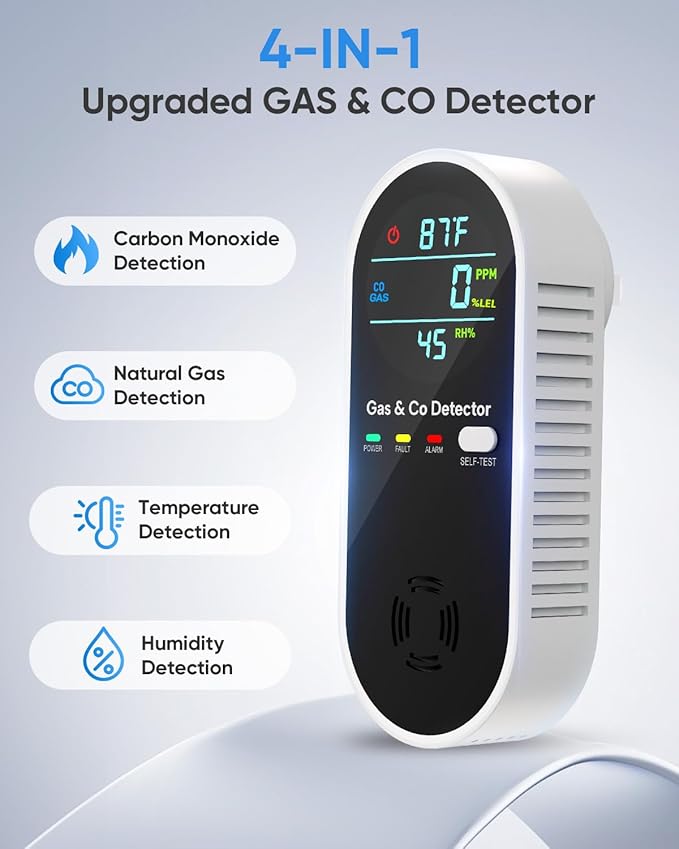Vilfet Carbon Monoxide Detectors & Natural Gas Detector, 4-in-1 Carbon Monoxide - Image 2