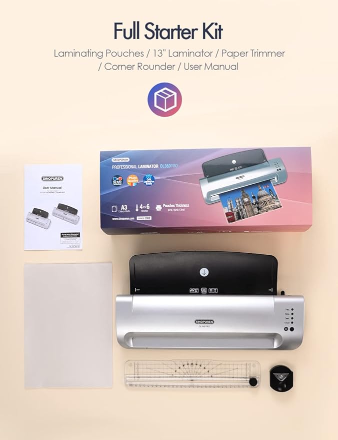 SINOPUREN 13-Inch Thermal & Cold Laminator Machine, Quick Warm-Up, 3 Temp - Image 7