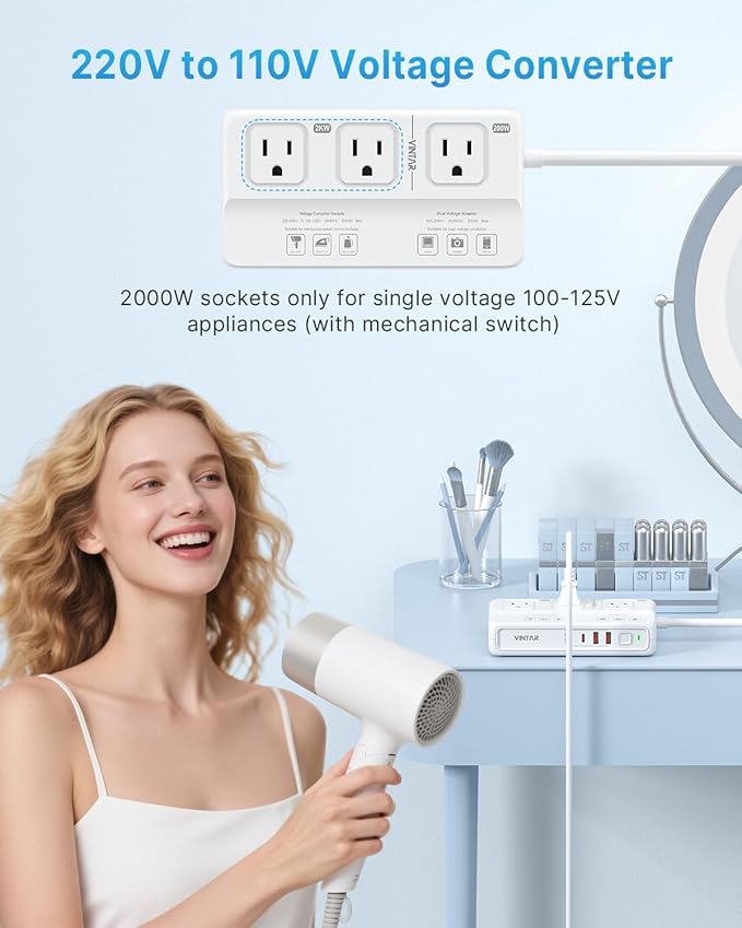 220V to 110V Voltage Converter, VINTAR 2000W Universal Travel Adapter Voltage - Image 2