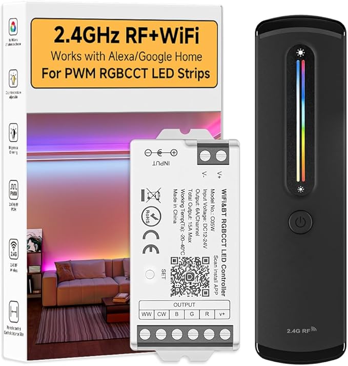 BTF-LIGHTING RF 2.4GHz Wireless Remote RC09RFB & C05W RGBWW 2.4GHz Tuya WiFi by BTF-LIGHTING