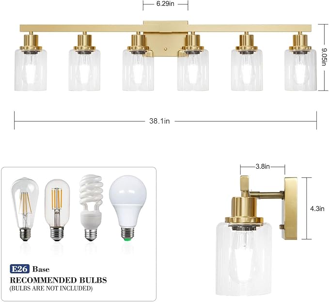 DIKAIDA 6 Light Gold Bathroom Vanity Light, Bathroom Light Fixtures - Image 3