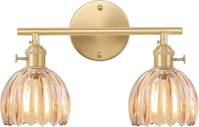 Shenmoyl Bathroom Light Fixtures, 2-Light Brass Vanity Wall Light Over Mirror by Shenmoyl