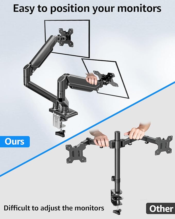 Dual Monitor Stand fits up to 32 inch, 4.4-22 lbs Computer Screens, Dual - Image 9