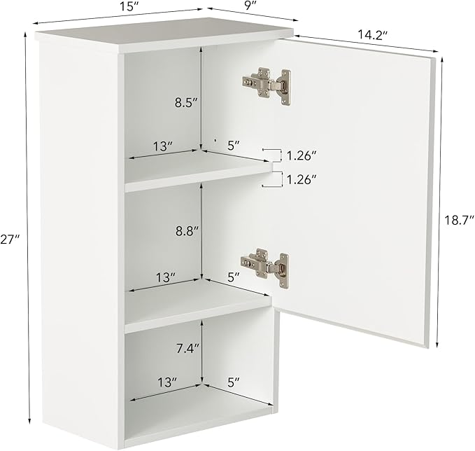 Bathroom Wall Cabinet with Single Door, Soft-Close Hinges, 15x27 inch Wooden - Image 2