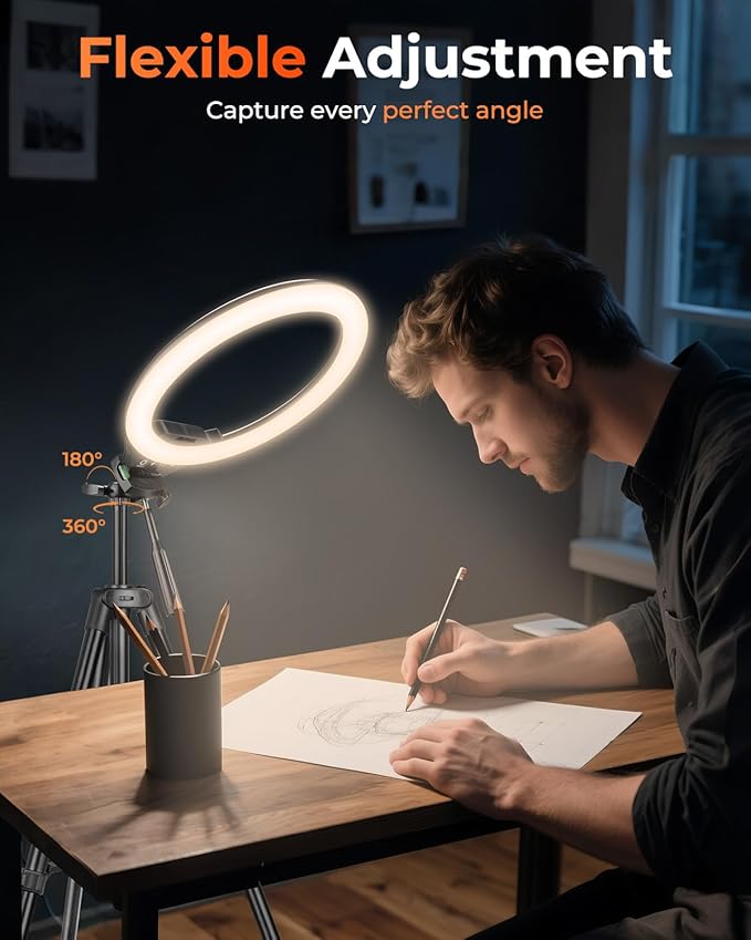 Sensyne 10'' Ring Light with 50'' Extendable Tripod Stand, LED Circle Lights - Image 5