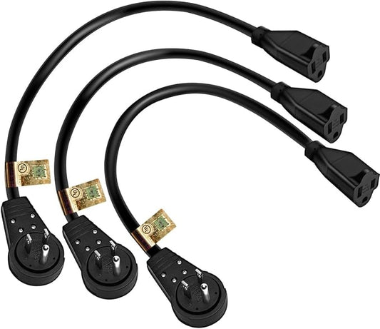 Nekteck 360° Rotating Flat Plug Extension Cord 1 Foot, 14AWG 3 Prong Extension by Nekteck