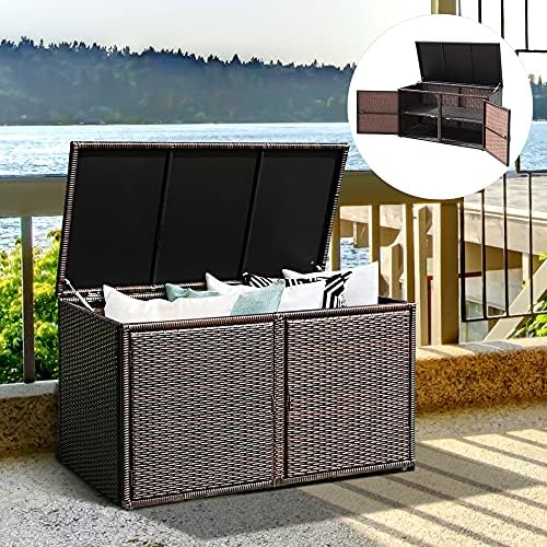 dortala 88 gallon deck box organizer, wicker large, close-up detail