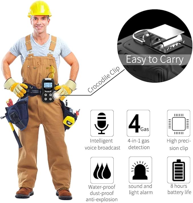 XLA Alert Portable Gas Detector, Gas Clip 4 Gas Monitor Meter Tester Analyzer - Image 2