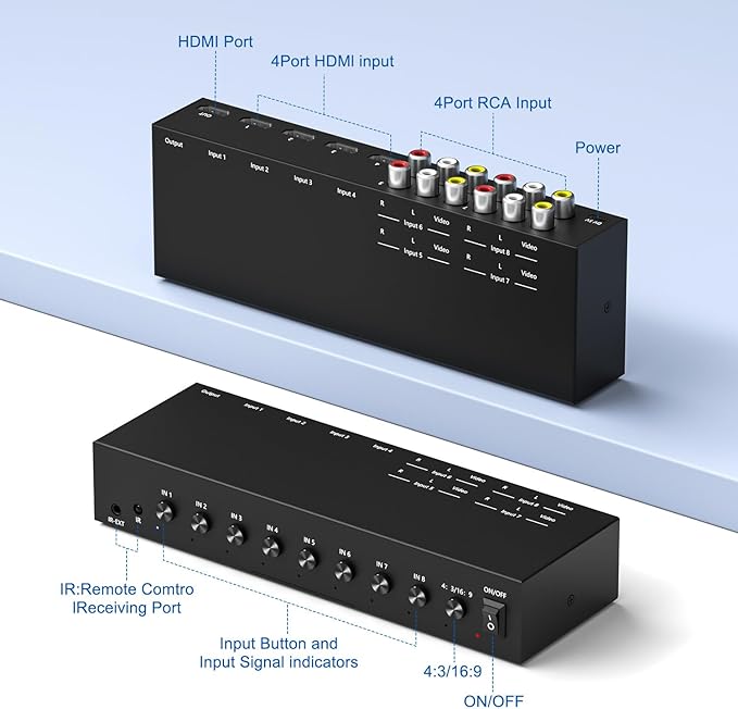 Azduou 4 AV Inputs + 4 HDMI 2.0 Inputs to HDMI Converter - Image 5