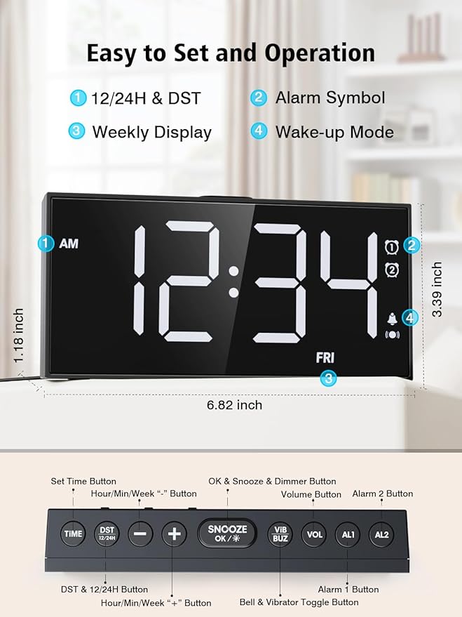 PPLEE Loud Alarm Clock for Heavy Sleepers, Dual Vibrating Alarm Clock - Image 5