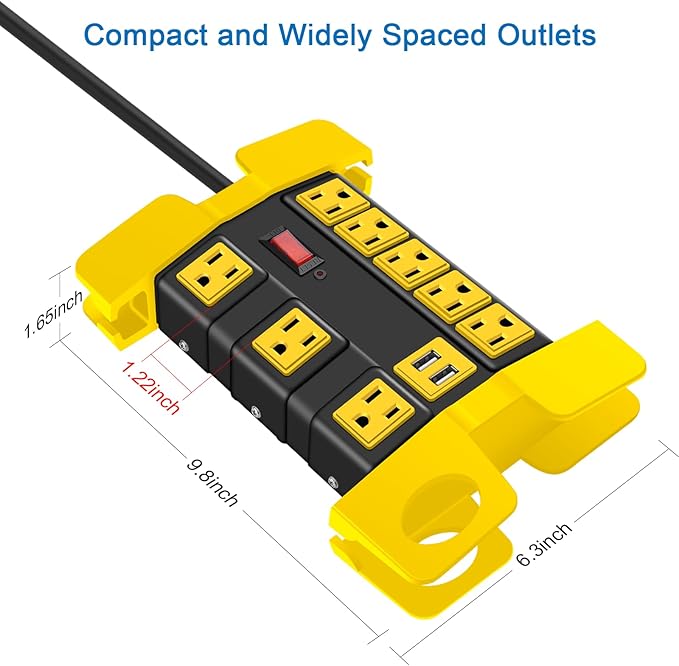Heavy Duty Power Strip with USB, Workshop 8 Outlet Surge Protector 2700 Joules - Image 5