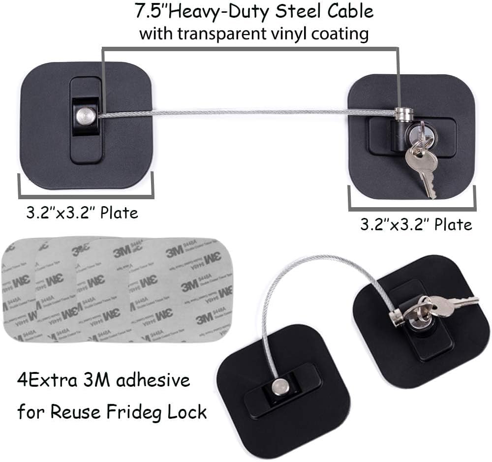 Fridge Lock,2 Pack Refrigerator Locks with Keys,Freezer Lock and Child Safety Cabinet Lock,Black Fridge Lock