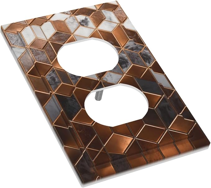 Bvtewkhz Brown Abstract Luxury Modern Geometric Cubic Marble Duplex Outlet - Image 3
