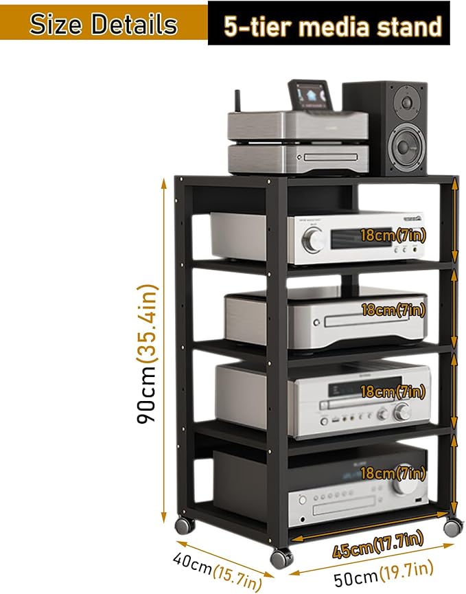 Dernoing 5 Tier Audio Rack Tower, CD Record Player Stereo Receiver AV Equipment - Image 2