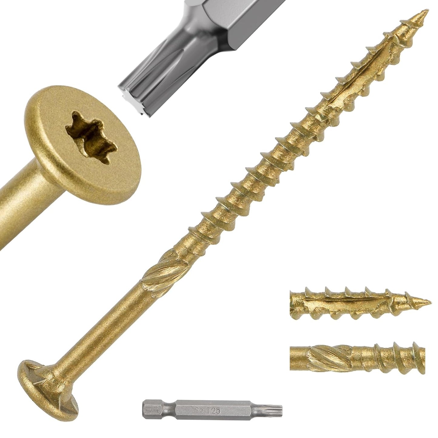#9 x 2-1/2" Deck Screws, 100 Pcs Star Drive Wood Screws | Rust Resistant Construction Torx Screws for Timber/Log/Landscaping Wood, 4-Layer Coating, T25 Star Bit Included, Bronze