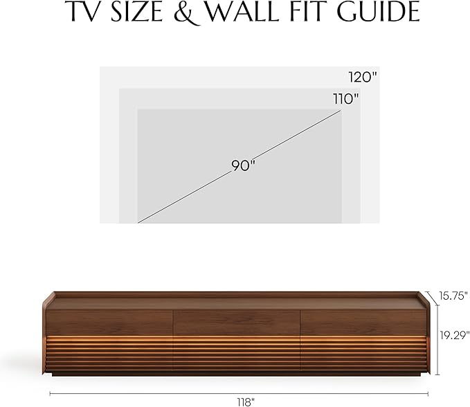 POVISON Fully-Assembled Mid Century Modern TV Stand, 118.11" Wood Media Console - Image 4