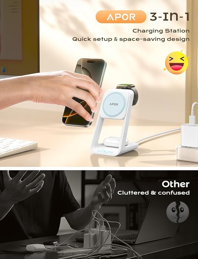 Apor 3 in 1 Charging Station for iPhone, Magsafe Wireless Charger - Image 4
