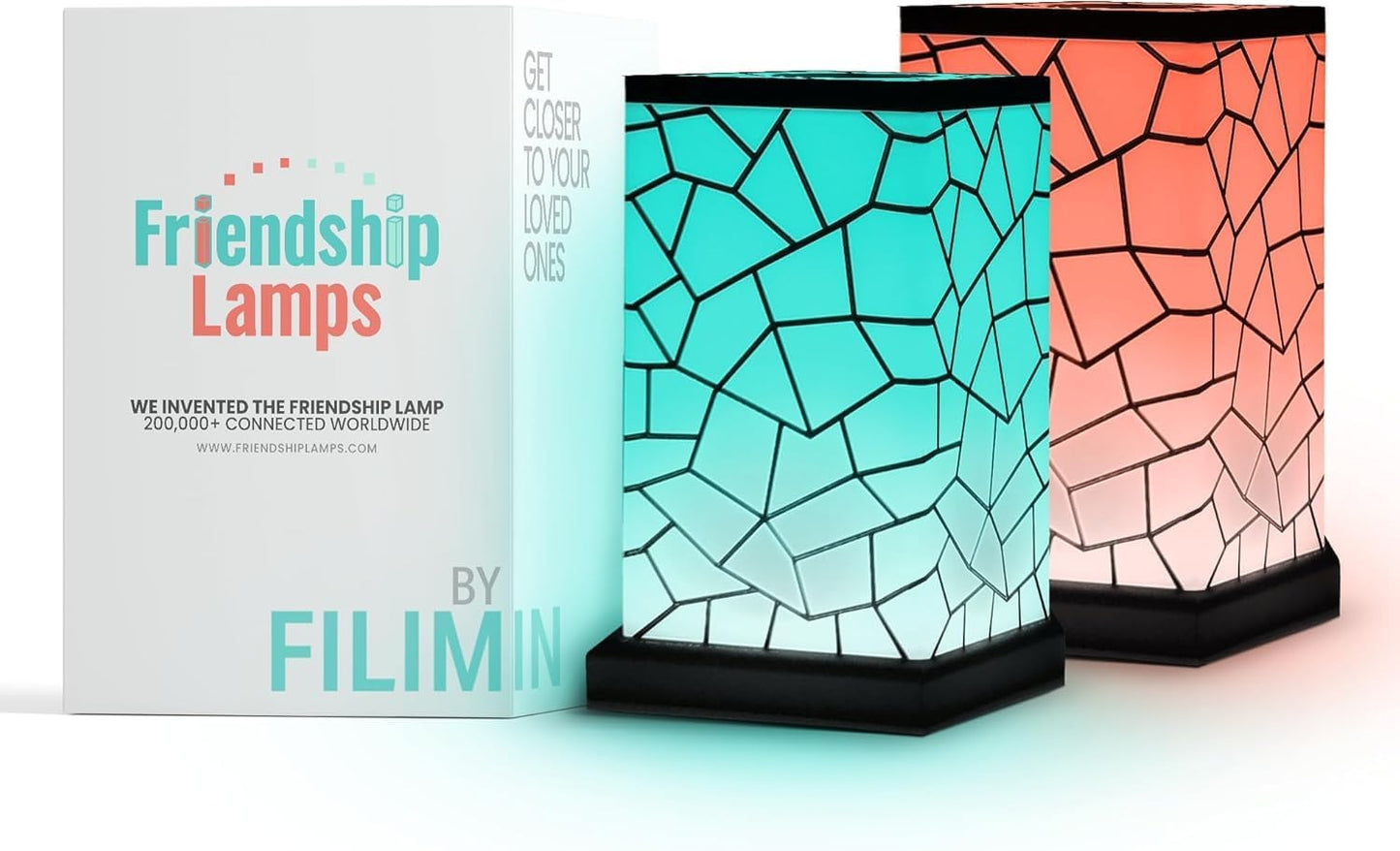 Friendship Lamp Long Distance WiFi Touch Light with Instant Sync, Easy Setup, No Subscription Required, Color-Changing LED Gift for Family, Friends & Loved Ones - 2 Sets
