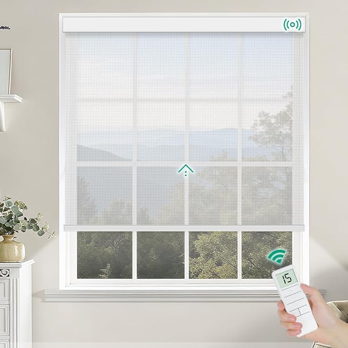 Kilonity Motorized Roller Shades, Light Filtering Remote Control Custom Window by Unknown