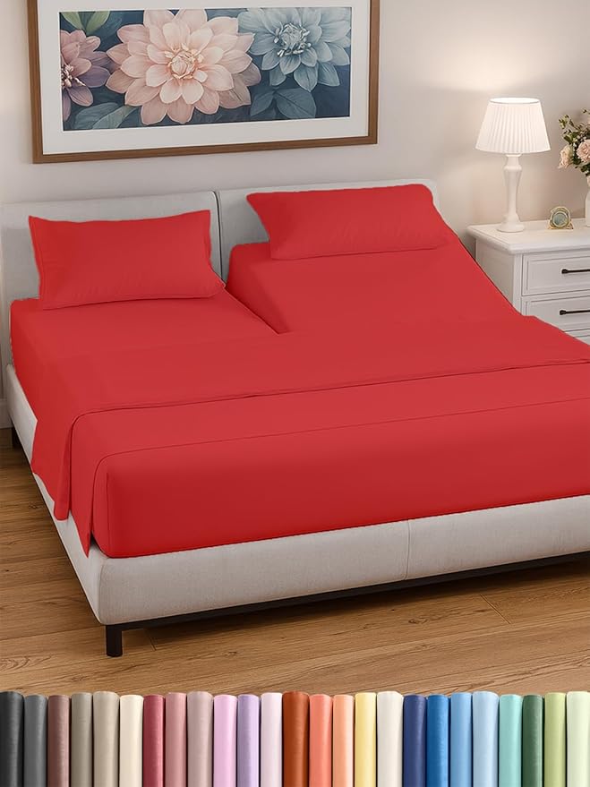 Split Head King Sheet Set – 4 Piece Flex Split Top King Sheets by CGKUnlimited