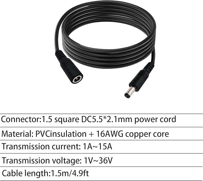 2pcs 16AWG DC Power Extension Cable 5.5mmx 2.1mm Male to Female Connection Cable - Image 5