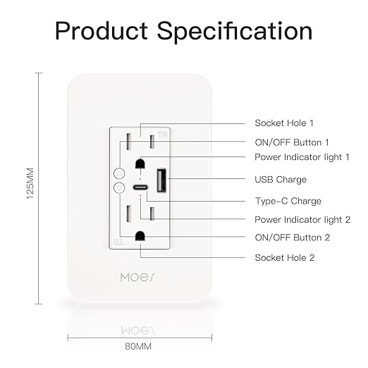MOES Smart USB Wall Outlet Receptacle - Image 7
