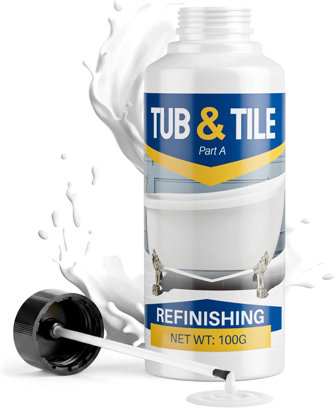 Tub and Tile Refinishing Kit, 3.30oz White Quick-Dry Tile Paint for Wall & Floor, Sink Bathtub and Toilets Paint for Bathroom, Kitchen, Toilets, Water Based