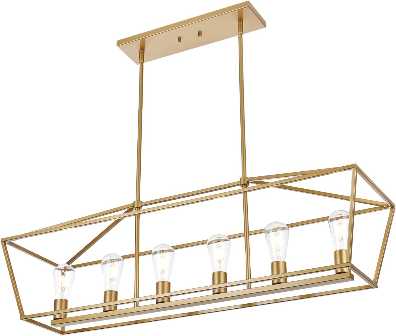 BONLICHT Farmhouse Chandeliers Gold 6 Light Modern Linear Dining Room Pendant Lighting Traditional Rectangular Kitchen Island Lantern Light Fixture Classic Ceiling Light with Adjustable Rods