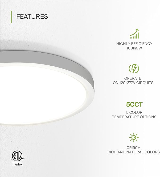 ASD LED 15" Round Flush Mount Ceiling Light Fixture, Low Profile Surface - Image 3