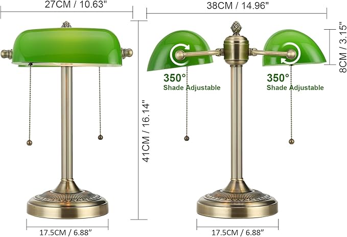 Newrays Green Double Head Glass Bankers Desk Lamp - Image 4