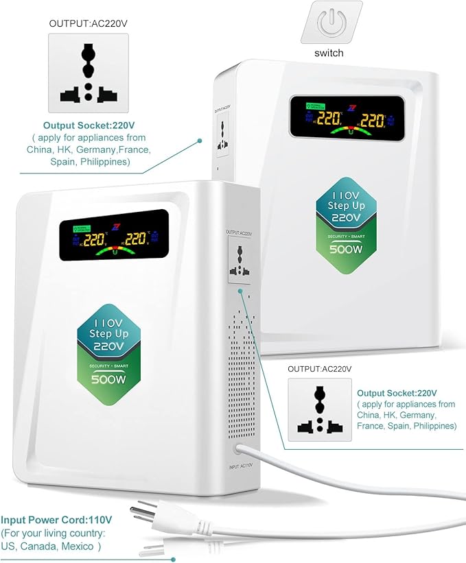Voltage Converter 110 to 220 Step Up Transformer 500W, No Noise, Ten Protection - Image 2